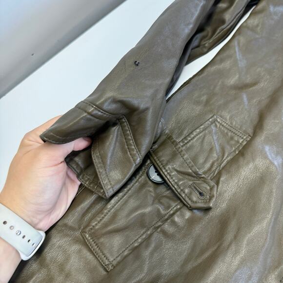 Marissa Webb‎ Coat Womens 0 Green Faux Leather Trench Jacket - Picture 13 of 14